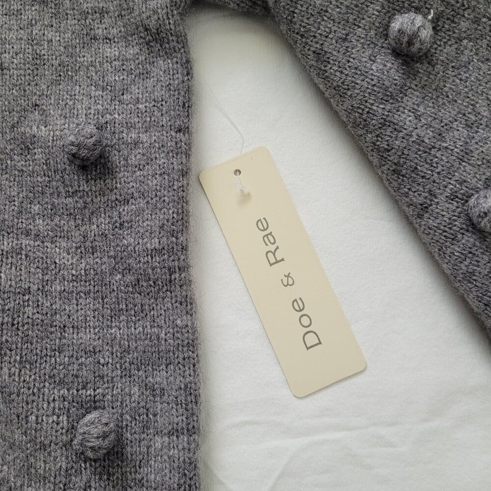 Doe & Rae Pom Pom Pullover Sweater Gray Womens Small Cottagecore Boho NWT - Picture 6 of 9
